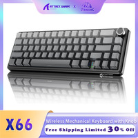 ZIYOULANG & ATTACK SHARK X66 Wireless Mechanical Gaming Keyboard with Knob,Tri Mode USB-C/BT5.0/2.4G Gasket Mounted 60% RGB