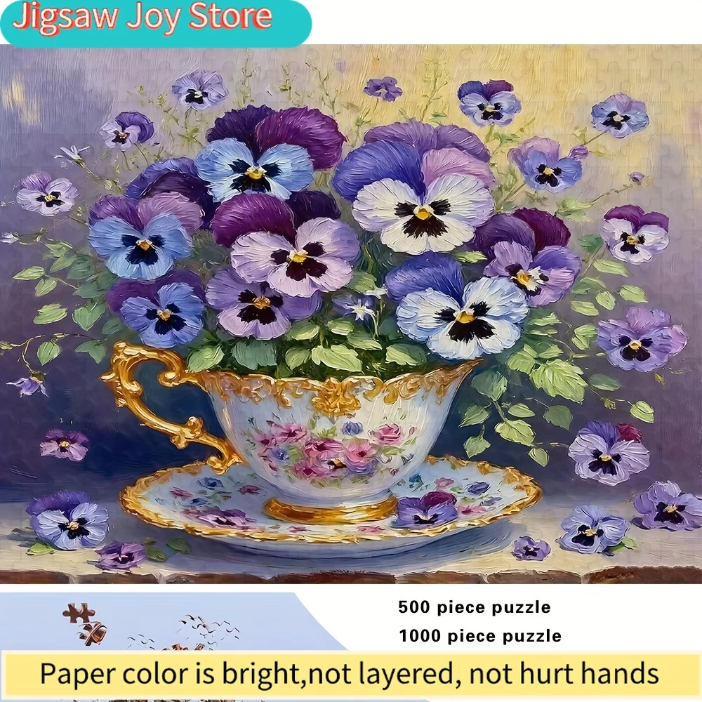 

500/1000pcs Pansy Flower Puzzle for & Families - Large Challenge with 500 or 1000pcs, Challenging Floral Puzzle Book for &, /C