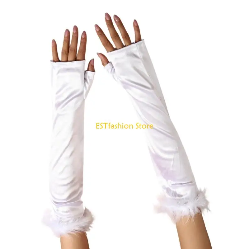 Y5GC Elegant Fingerless Gloves French Unique Outfits Long Gloves for Flapper Bride Wedding Dancing Accessories