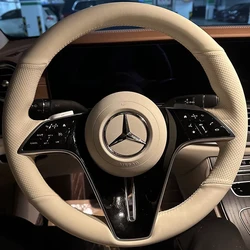 Hand-stitched Beige Genuine Leather non-slip car Steering Wheel Cover For Benz GLC GLA GLB GLE GLS G350 G500 C200 E300