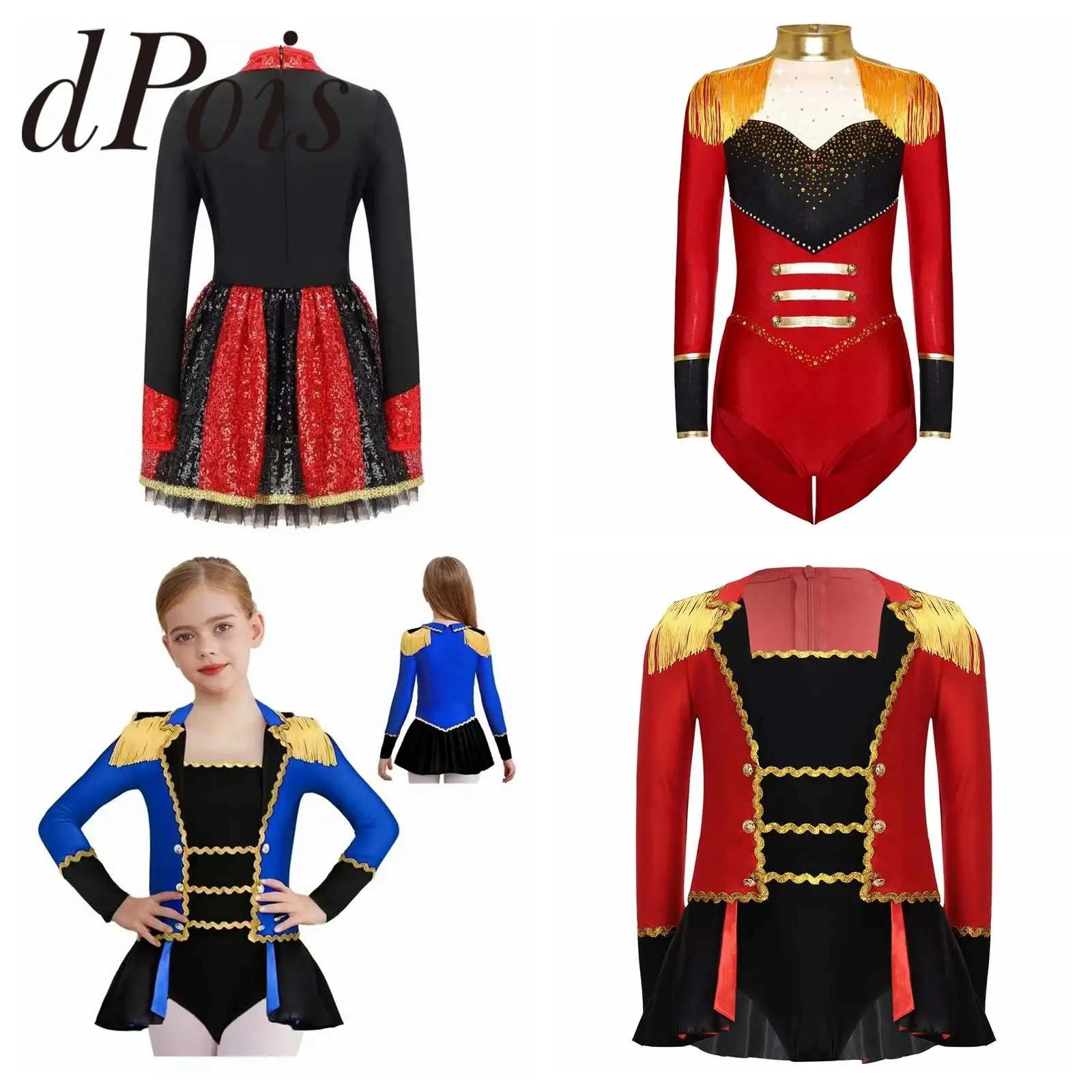 

Детские цирковые костюмы для девочек, цветные блоки, блестящие блестки, платье с галстуком-бабочкой и длинными рукавами, нарядное платье на Хэллоуин, костюмы манежа, наряды