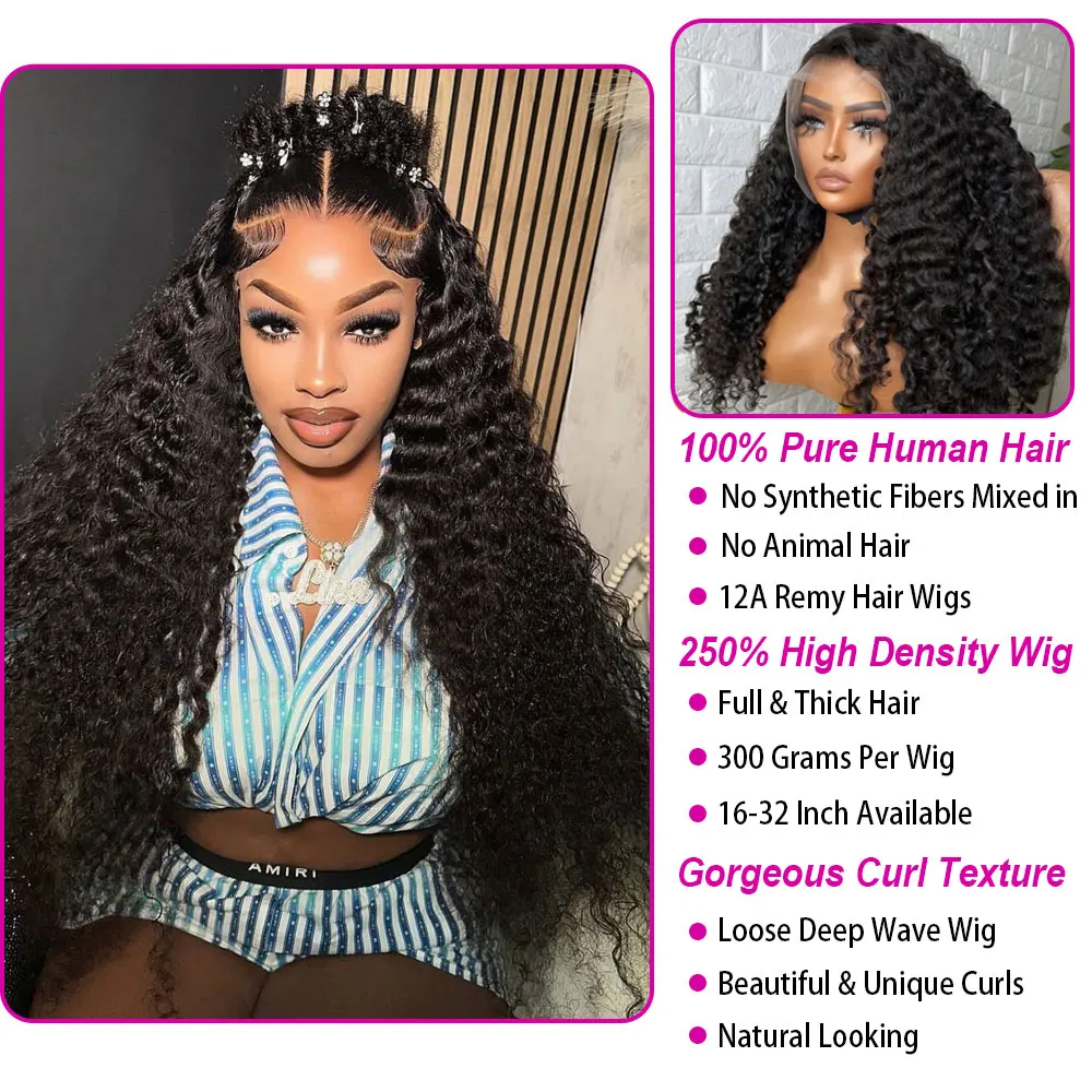 Parrucche ricci birmane Mege 13X4 Parrucca piena del merletto Capelli umani 13x6 Parrucca frontale in pizzo trasparente HD Parrucca con onda d'acqua al 200% con estremità a spirale