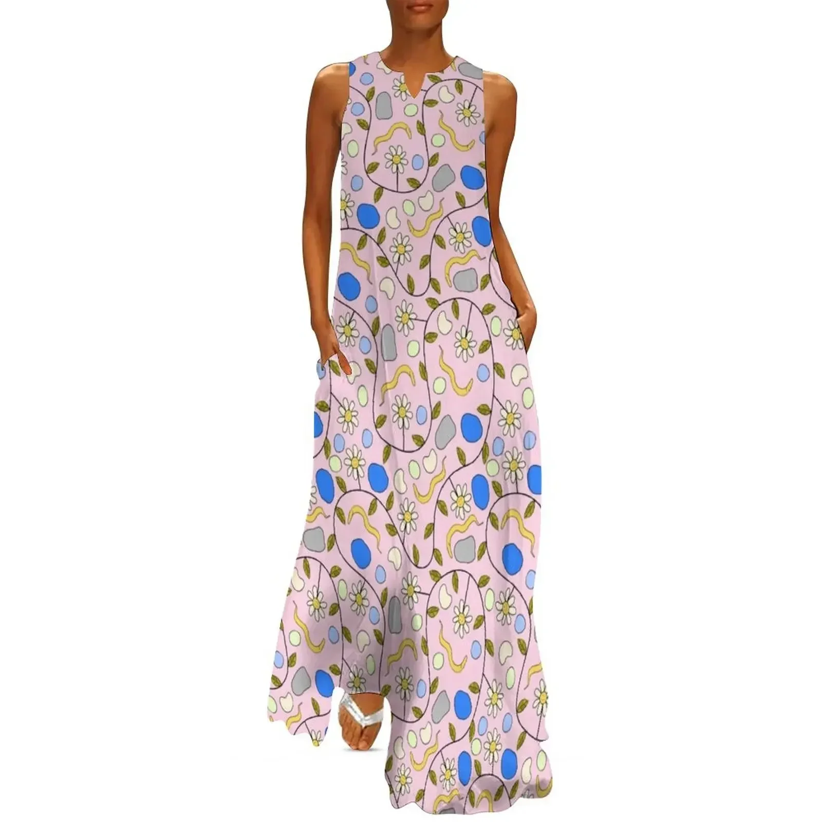 

C. elegans Worms and Grumpy Flowers on Pink Long Dress luxury dresses dresses korean style summer dress woman 2025 Dress
