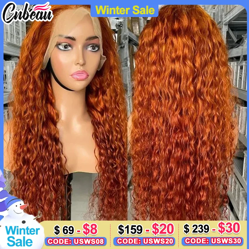 Orange Ginger Deep Wave 30 Inch Human Hair Wig 13x4 13x6 HD Lace Curly Wave Color Lace Frontal Human Hair Wigs For Women