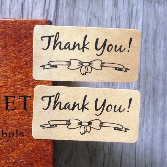 120pcs Thank You Self Adhesive Kraft Paper Stickers with Bowknot Scrapbook for Hand Made Gift Child Stickers Kawaii Stickers