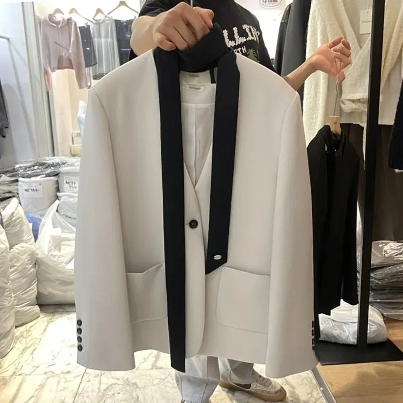 Ele V-Ne Suit Jaet Women's Loose Casual Sle Spring Autumn New Arrival Faionable Small Figure Sa Western Top