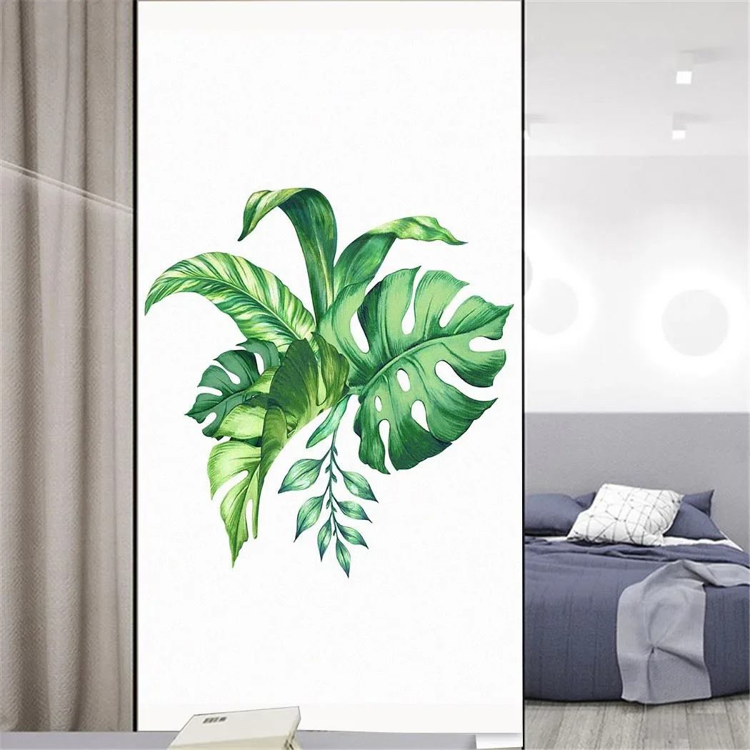Película adhesiva estática para ventanas de privacidad, pegatinas decorativas para ventanas de vitrales estilo planta, adhesivo para ventanas esmeriladas 04