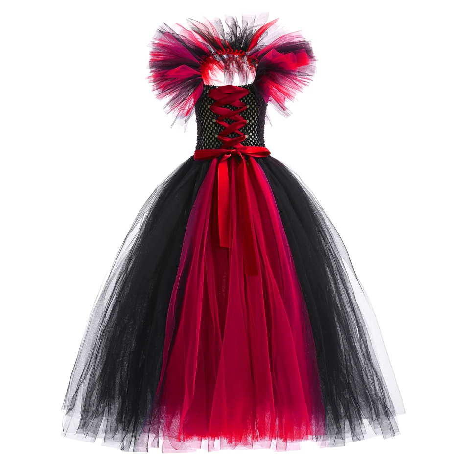 Girls Halloween Disguise Party Performance Princess Dress Children Witch Cosplay Sleeveless Mesh Vestidos Kids Carnival Outfits
