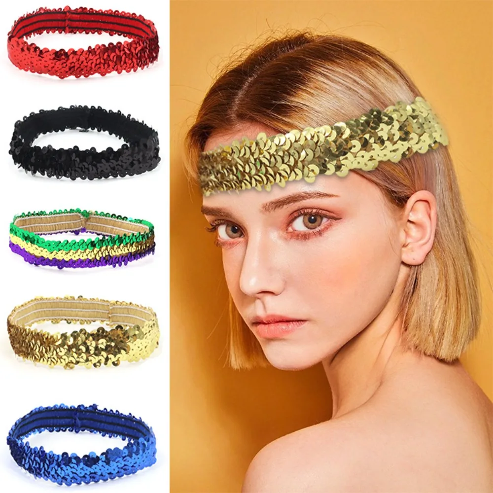 Party Gift Indian Sequins Sequin Headband Headwear Hair Accessories Glitter Hairband Costume Girl Elastic Hairbow