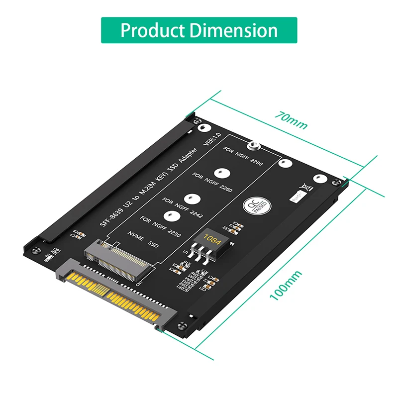 M.2 NVME M Key to SFF-8639 U.2 Adapter Card Riser with Frame Bracket M2 to U2 Converter Supports 2230 2242 2260 2280 M2 NVME SSD