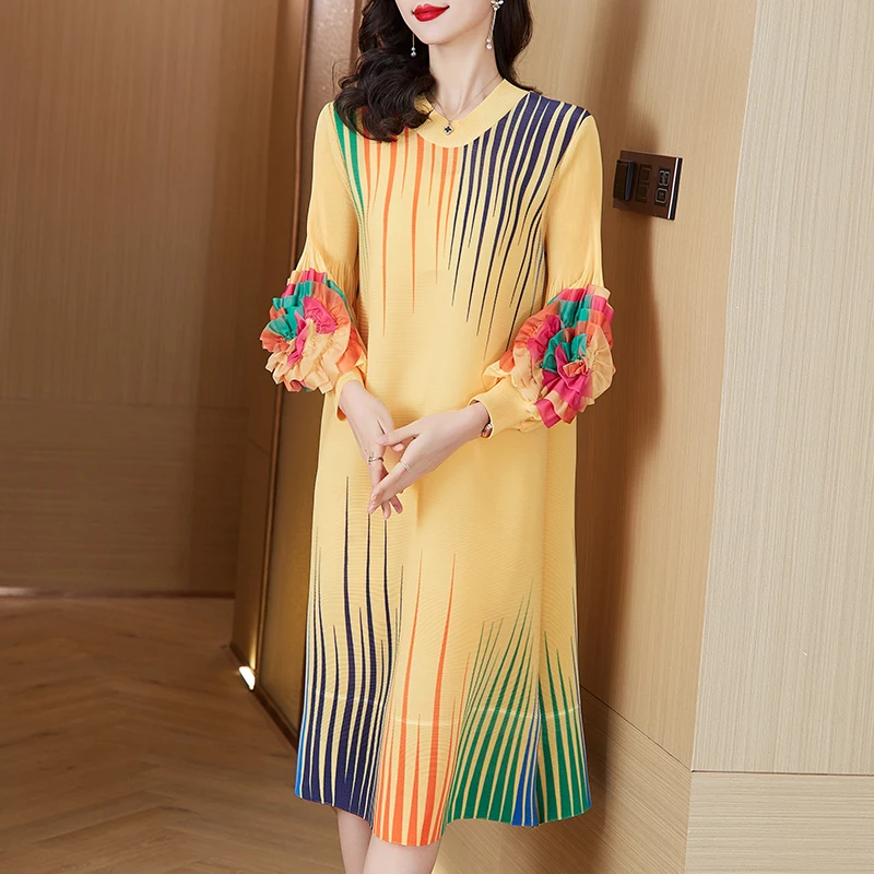 Magic Dress Flower Print 2024 Spring and Autumn New Women\'s Colorful 3D Flower Loose Size Slimming Women\'s Robe