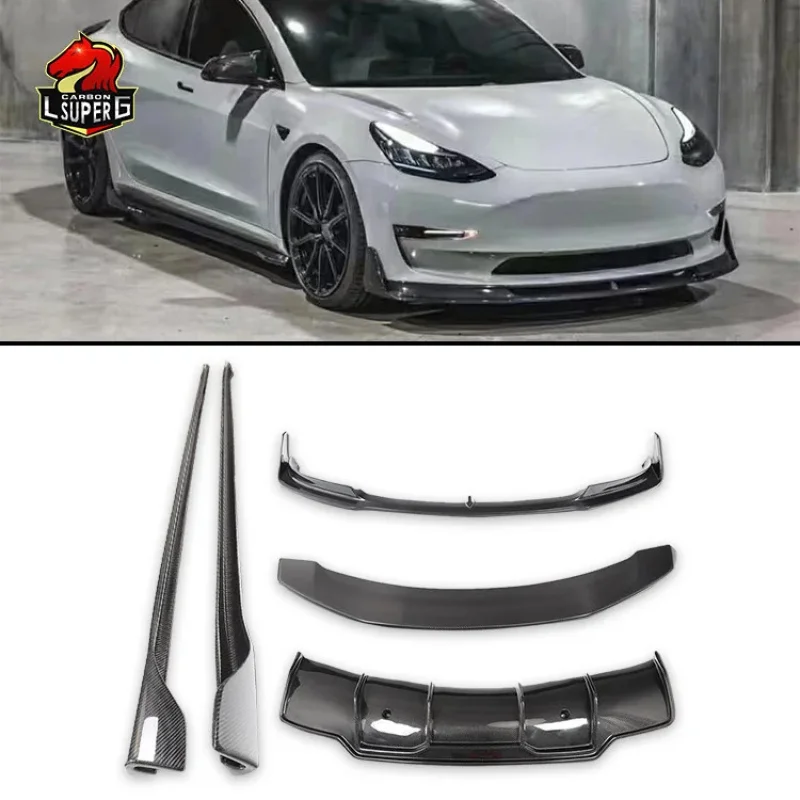 

Carbon Fiber Front Lip Rear Diffuser Side Skirts Wing Spoiler V Style for s Model 3 Bodykit