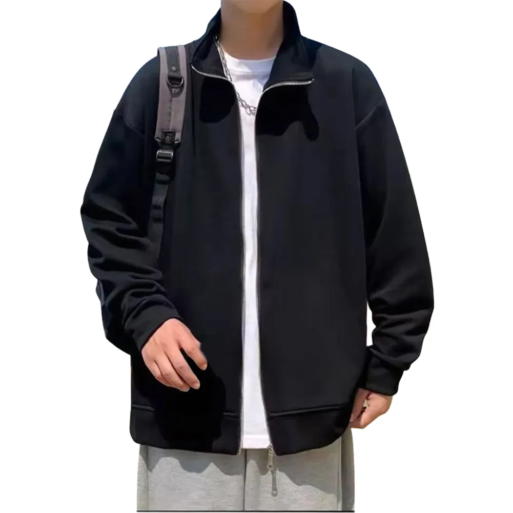 Men\\\'s Lapel Zipper Jacket Loose Fit Casual Sporty Open Cardigan Sweatshirt Coat for Daily Wear and Outdoor Activities