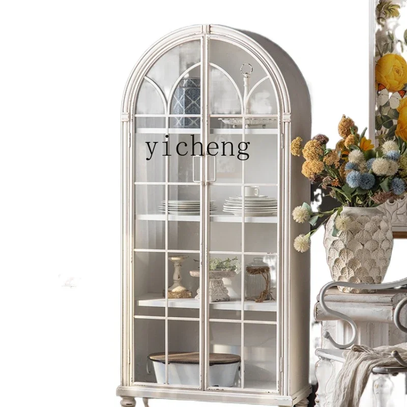 

YY Living Room Wine Cabinet Solid Wood Wall Display Locker Study and Bedroom Dust-Proof Multi-Layer White Arch Bookcase