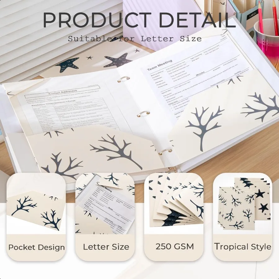 Confezione da 6 2 cartelle tascabili Cartelle tascabili formato lettera per raccoglitore a 3 anelli Cartelle perforate a 3 fori con tasche adatte per studenti T