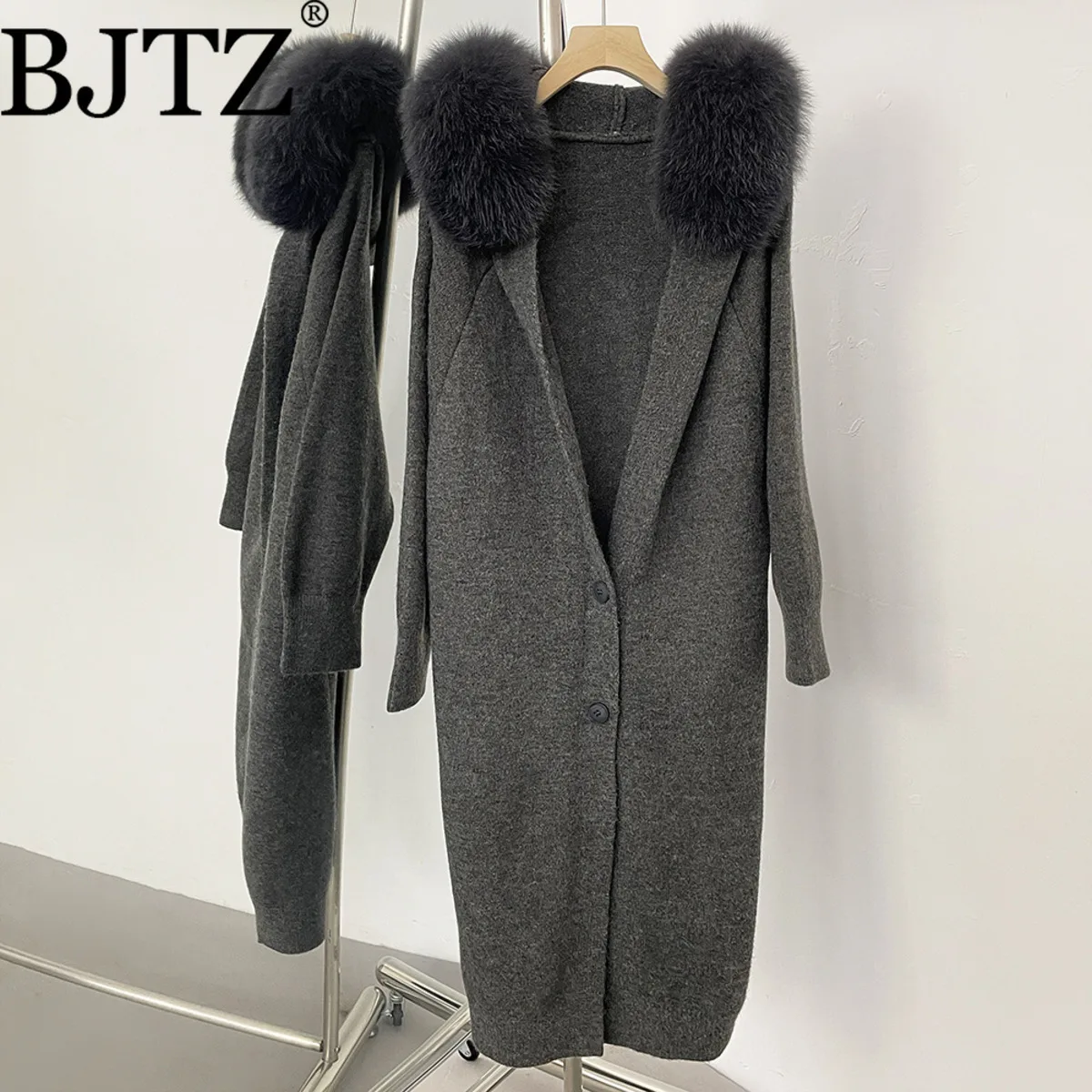 

BJTZ Long Knitted Cardigan Woman Korean Style Lazy Hooded 2025 Autumn New Women's Over-the-Knee Sweater Coat For Women