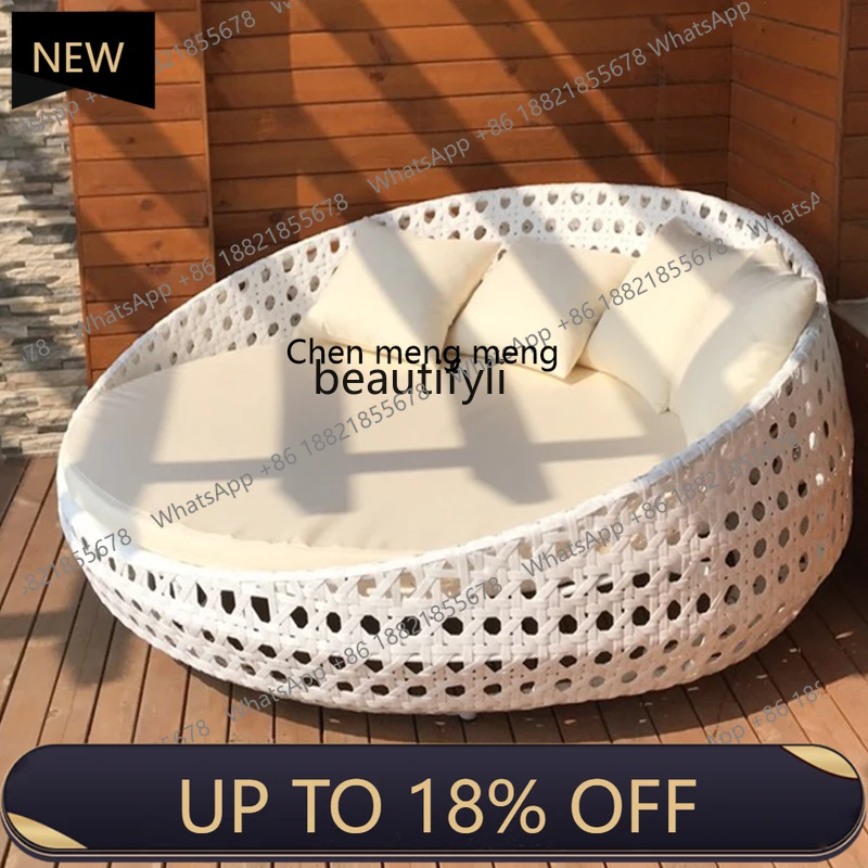 

Outdoor rattan round bed, villa pool resort imitation rattan bed, courtyard lunch break lazy round bed