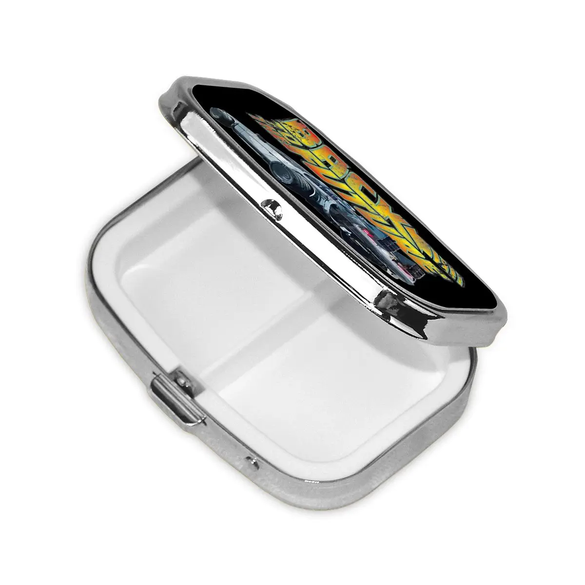 العودة إلى المستقبل صندوق حبوب معدنية مدمج لفيلم كوميدي الخيال العلمي 2-مقسم حاوية منظم حبوب مربع للمحفظة #2