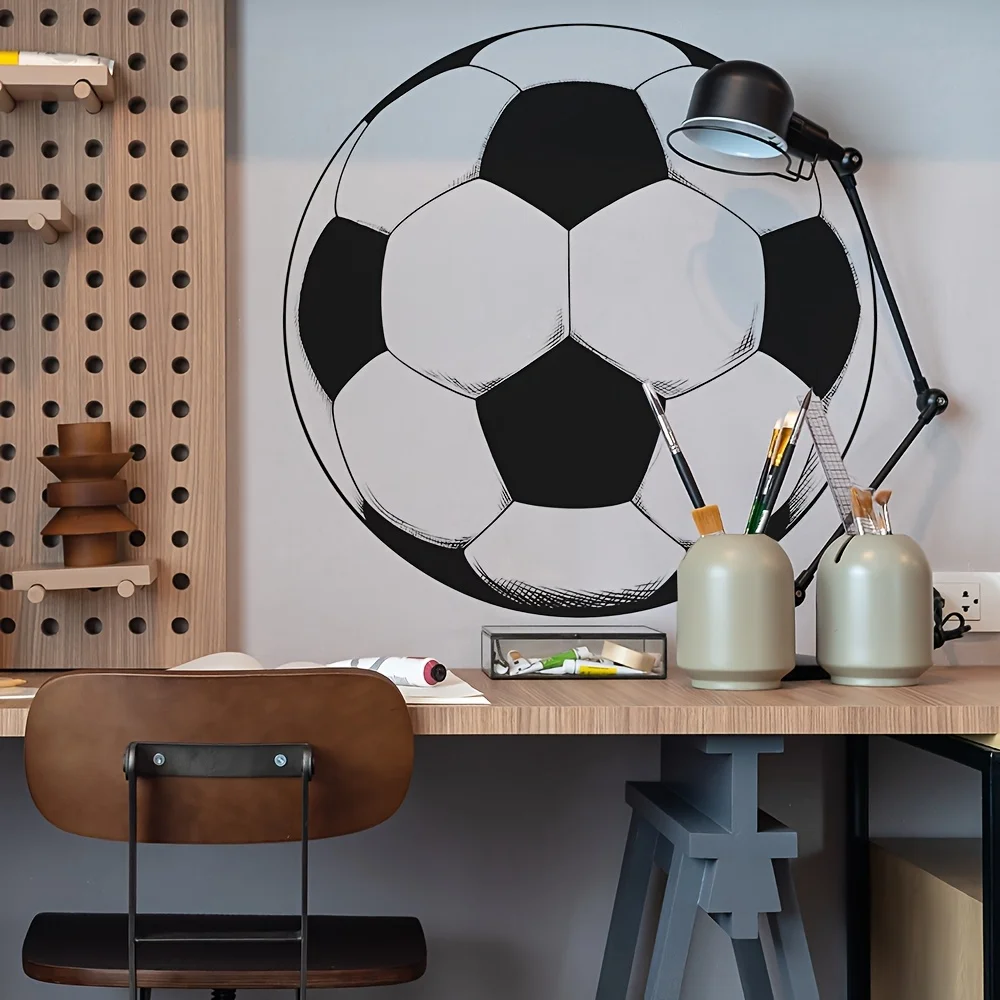 2Pcs Minimalist Black and White Football Sports Wall Stickers, Self-Adhesive Pvc Home Decor DIY Stickers, Suitable for Cabinets, Living Room, Bedroom, Bathroom, Entryway, Doors and Windows, and Wall Decals, Easily Create a Warm and Fun Space, a Creative and Thoughtful Gift for Family, Friends, and Loved Ones