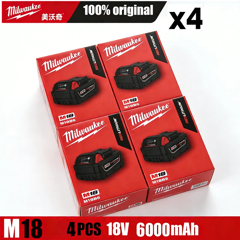 

2026 Original M18 Milwaukee Battery18V 6000mAh M18B6 M18B5 Suitable for Milwaukee Power Tools Rechargeable Lithium Battery