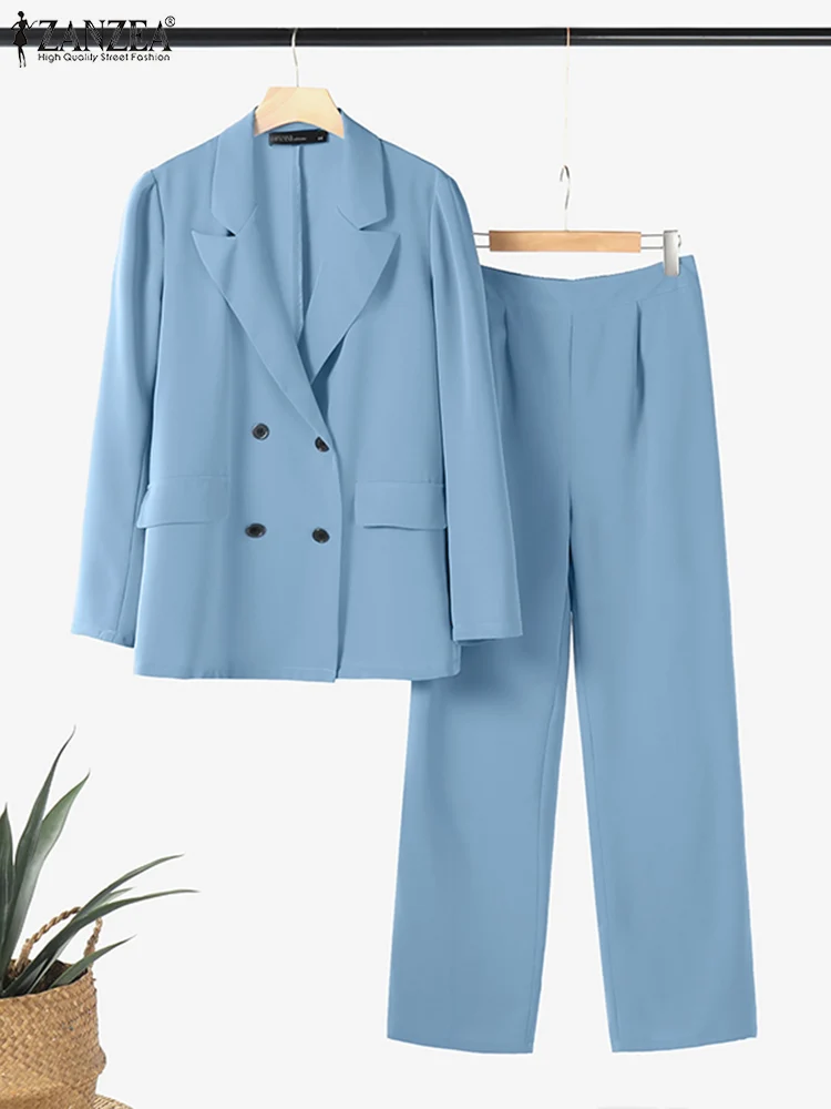 ZANZEA Women Two Piece Sets Fashion Long Sleeve Lapel Blazer Suits Casual Long Pants Outfit Elegant Office Lady Matching Sets