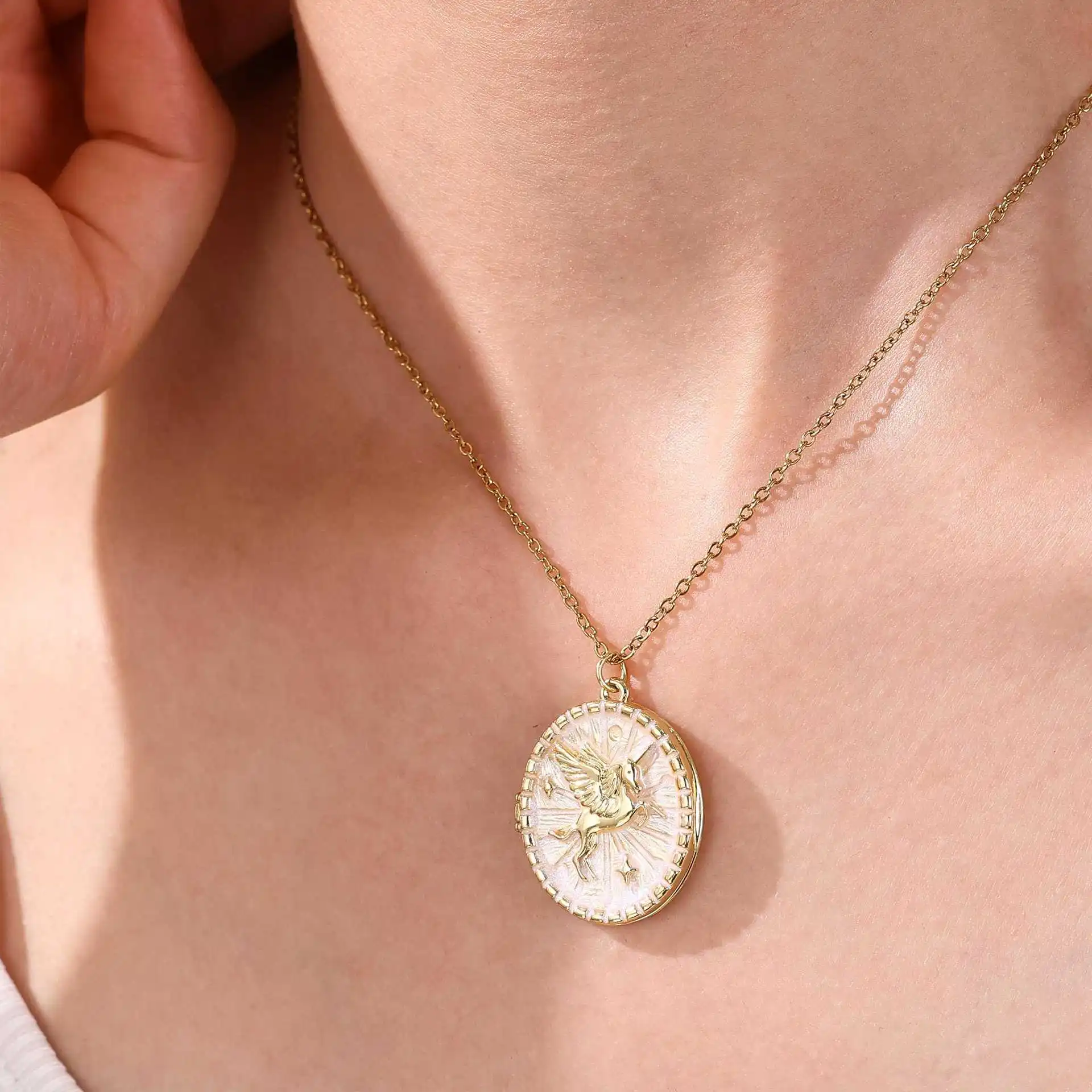 Popular retro Pegasus enamel photo box necklace can be opened and closed to put photos commemorative pendant light luxury collar