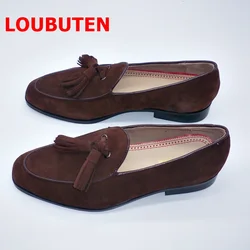 LOUBUTEN Brown Men Suede Shoes Handmade Fashion Tassel Loafers Men Italian Summer Leather Casual Shoes Business Mens Shoes