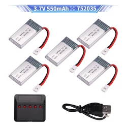 3.7V 550mAh 752035 Lipo Battery with Charger For H107 H31 KY101 E33C E33 RC Drone Helicopter Spare Parts 3.7V 1S Battery XH2.54