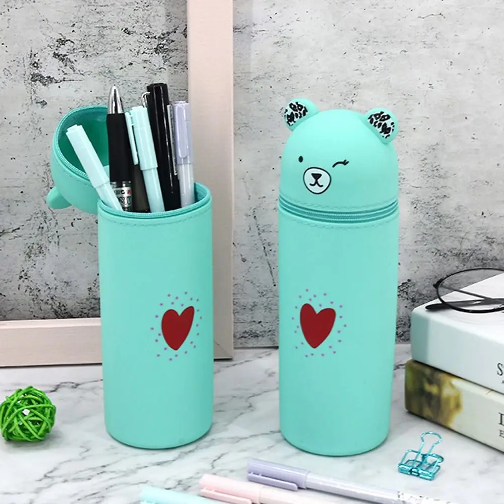 Kotak pensil lucu, perlengkapan sekolah murid, tas penyimpanan silikon kreatif, Organizer Meja kapasitas besar portabel kualitas tinggi