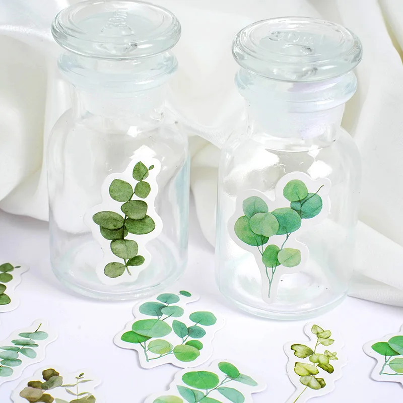 46Sheets Box-packed Stickers Eucalyptus Leaf Set Small Fresh Green Leaf Hand Account Decorative Material Stationery Stickers