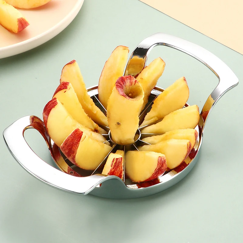 Affettatrice e corer per mele, taglierina per frutta affilata in acciaio inossidabile a 12 lame, manico smerigliato, comodo da usare, strumento per rimuovere il nucleo di mela