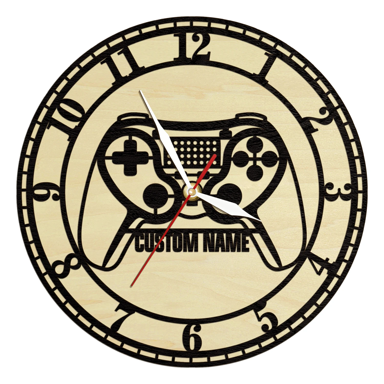 Custom Game Controller Personalized Name Wooden Wall Clock Gaming Room Home Decor Natural Wood Clock Geek Nerd Video Gamer Gifts