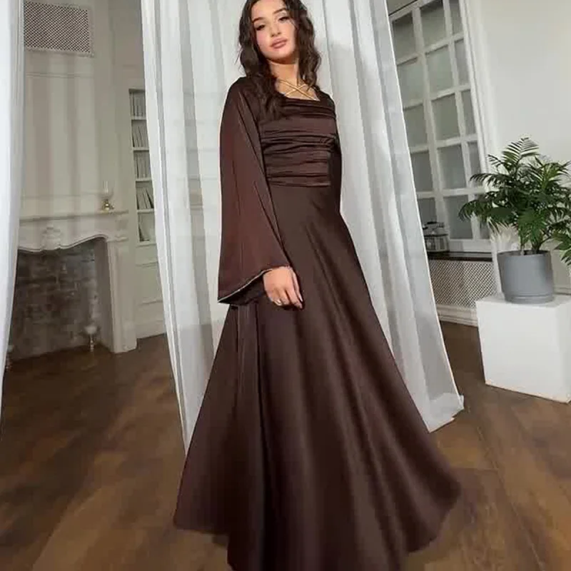 2025Vestido de satén de manga larga con correa de diamantes de imitación ajustado de primavera para mujer