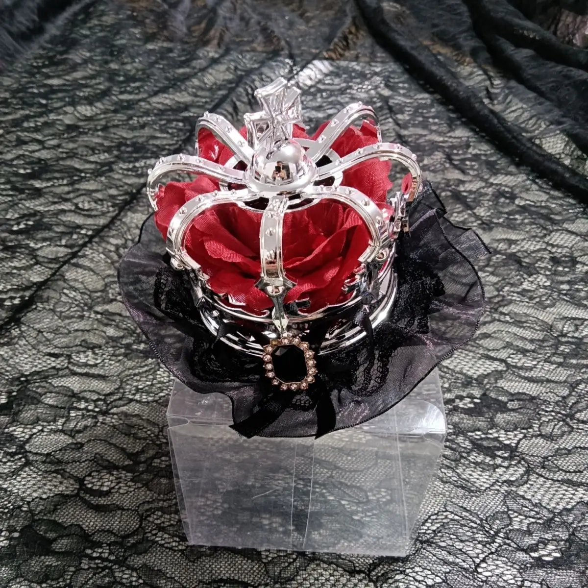 Sweet Lovable Adorable Crown Tiara Pearl Rhinestone Gauze Princess Queen Lace Hairpin Headwear Hair Clip Hair Accessory 4