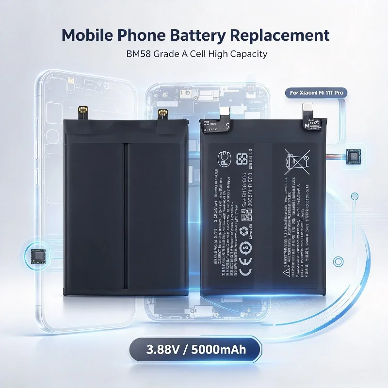 3.87V BM58 New Lithium Replacement Battery Grade A Cells High Capacity For Xiaomi Mi 11T Pro Smartphone With Disassembly Tools