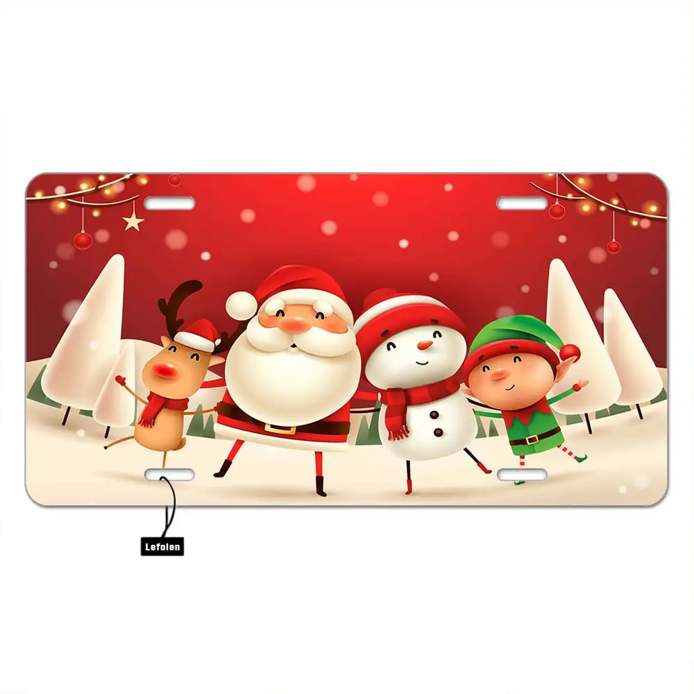 

Christmas Car Front License Plate Cute Santa Claus Snowman Reindeer and Elf US Standard Vehicles 6 X 12 Inch