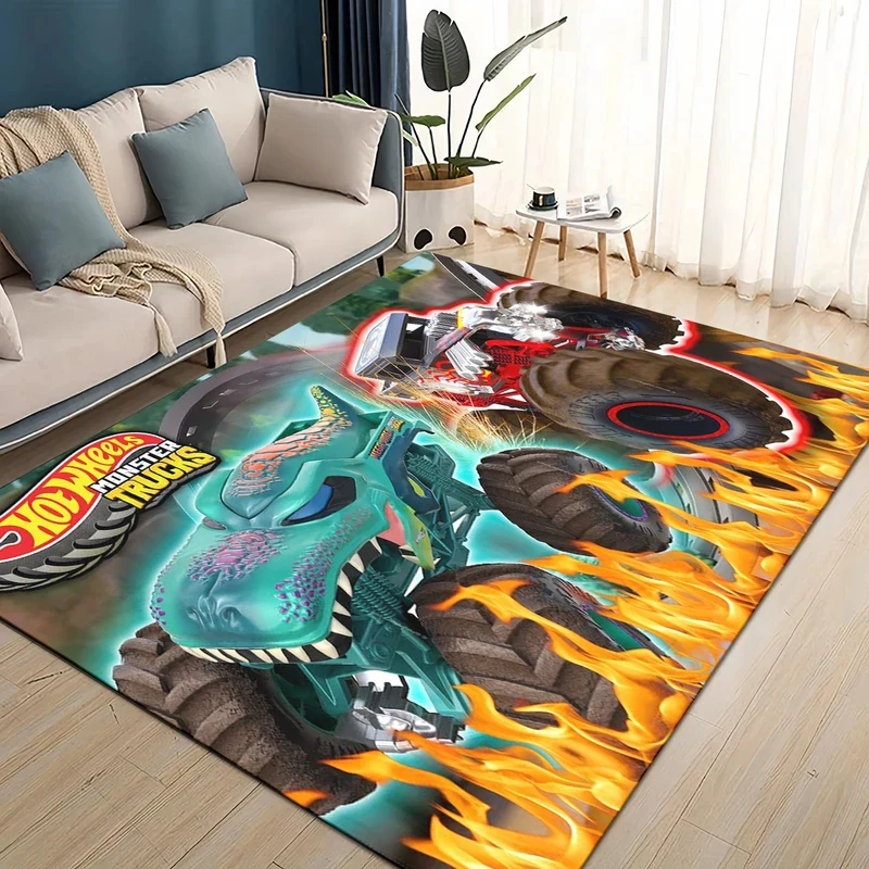 VIKAMA Hot Wheels Racing Car Area Rug Cartoon Speed Race Track Print Soft Non Slip Boys Kids Playroom Bedroom Floor Mat