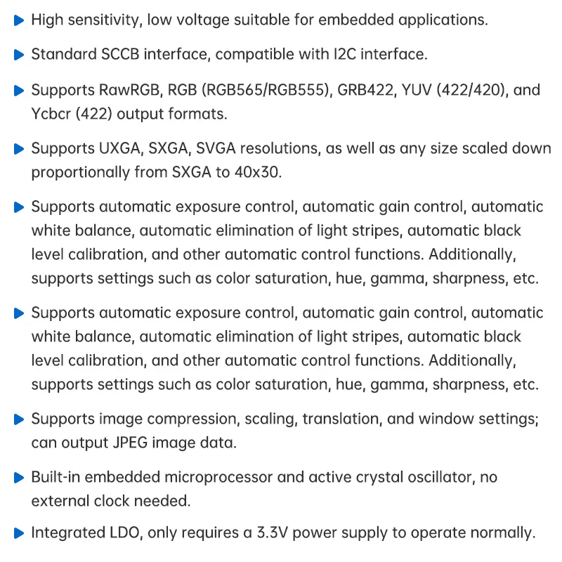 OV2640 Camera Module for ESP32 MC2640 200W Pixels Support JPEG STM32 Source Code Suitable for Development Boards 18P FPC Wire