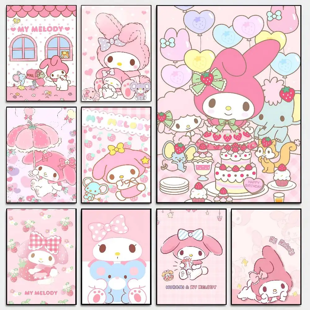 Cute Cartoon My M-Melody Poster Self-adhesive Art Room Entrance Restaurant Wall Decor Art Painting