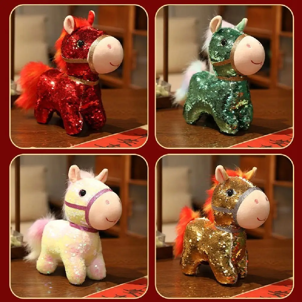 Colorato Paillettes Cavallo Peluche Bambola 10/20 cm Bambole Della Mascotte Peluche Pendenti Lampeggiante Soffice Cartone Animato Steed Doll Anno del Cavallo