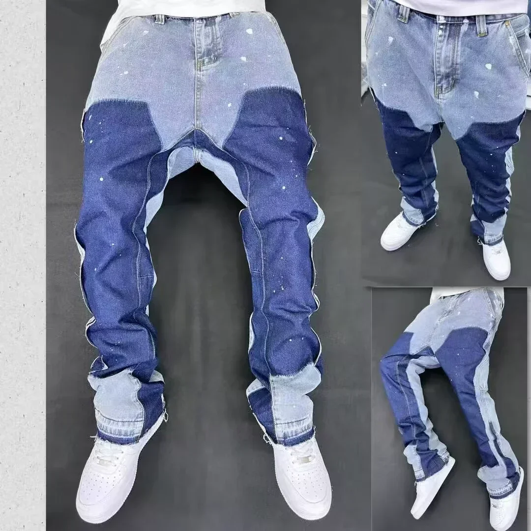 2025 Jeans da uomo vintage effetto vissuto Vibe Bell Bottoms Pantaloni in denim da lavoro per la lavorazione del legno e vestibilità pulita per il commercio all'aperto