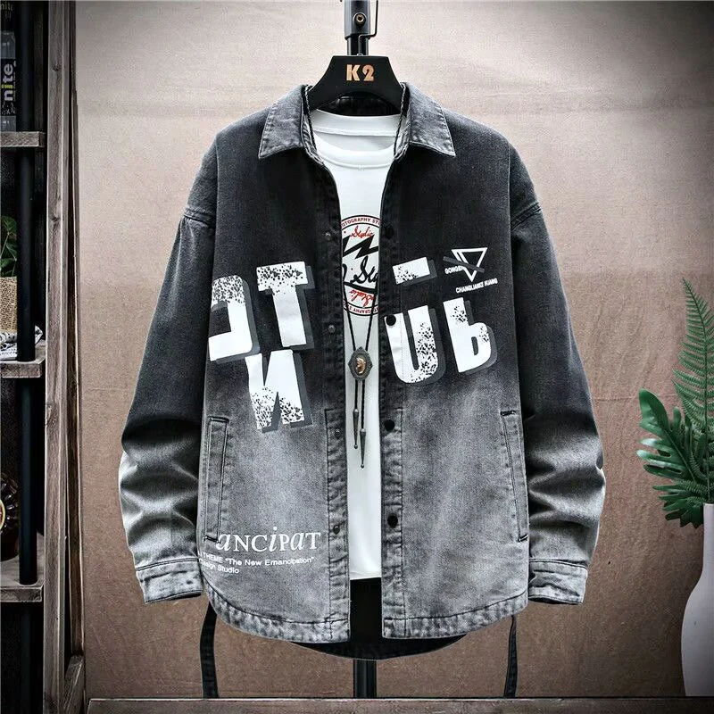 Spring Autumn Men's Denim Jackets Fashion Man Letter Print Streetwear Jeans Jacket Classic Men Loose Fit Windbreaker Denim Coats