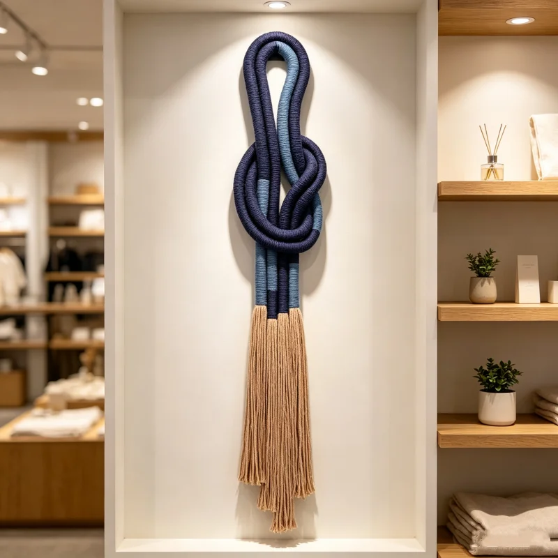 Gradient Blue Knotted Rope Macrame Wall Hanging Long Tassel Boho Minimalist Home Wall Decor Pendan