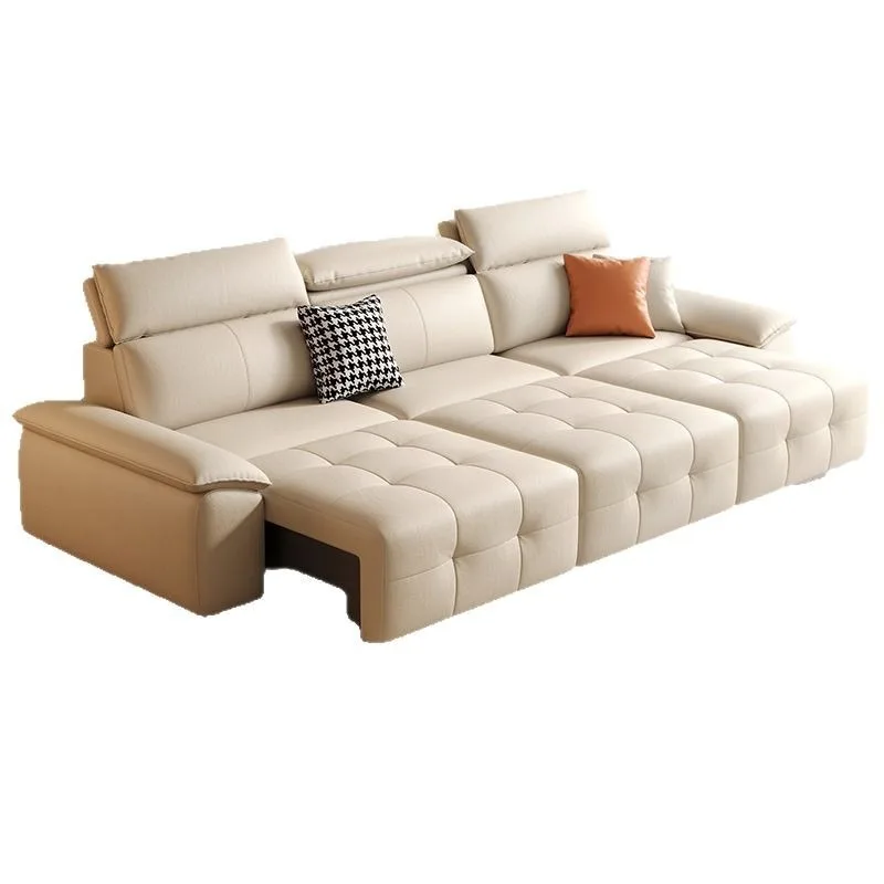 Italian minimalist sofa leather fabric electric function trailer dual-purpose sofa living room small apartment retractable