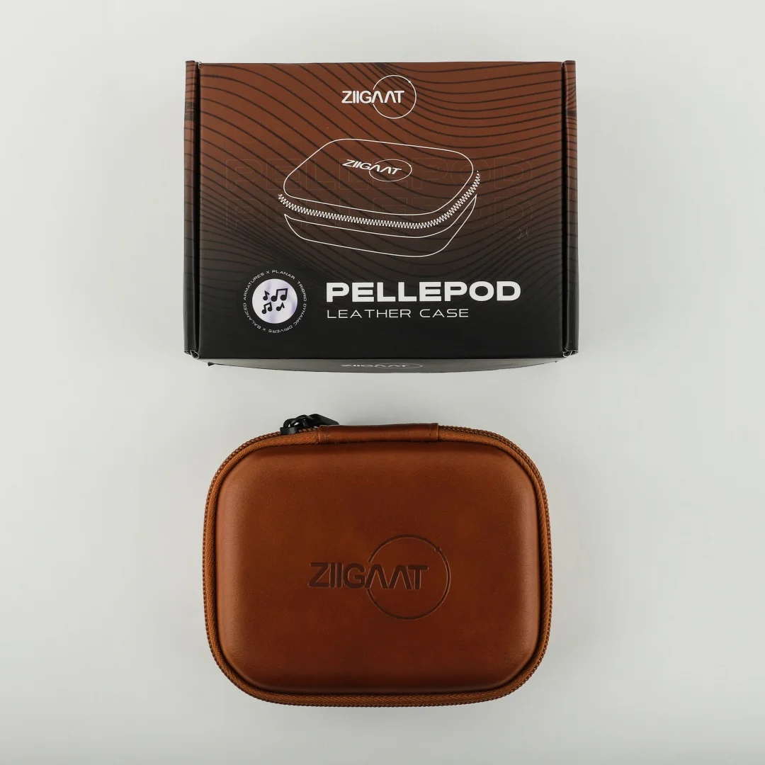 ZiiGaat PELLEPOD Estojo de couro para fones de ouvido, à prova d'água, caixa de armazenamento IEM, bolsa de transporte rígida, caixa de armazenamento protetora adequada para fone de ouvido