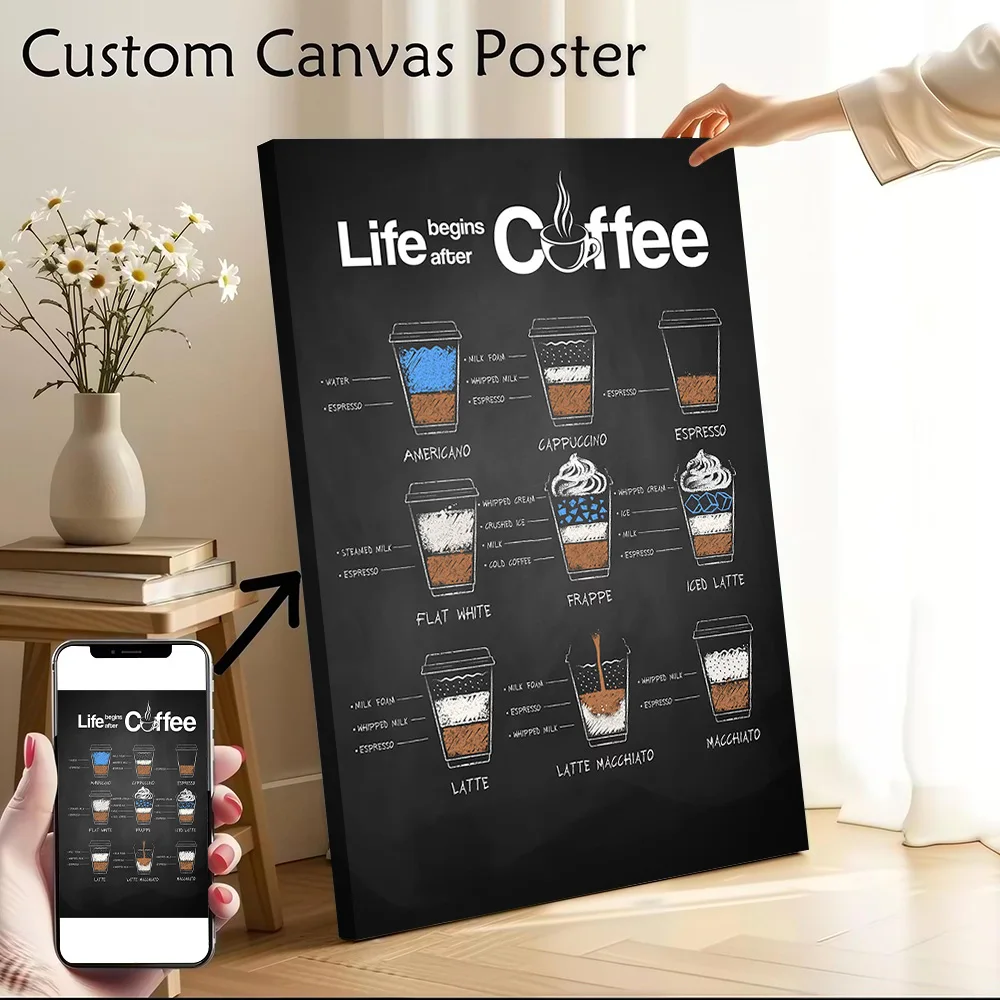 Life Begins After Coffee Canvas Poster Wall Art Customizable High Quality Printed Picture for Decor Living Room Decorations Home