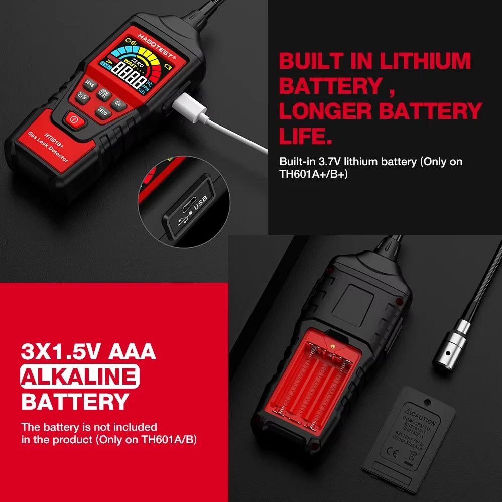 HABOTEST HT601 كاشف الغاز الطبيعي كاشف تسرب الغاز القابل للاحتراق تحديد موقع مصدر صوت الميثان والبروبان وشاشة إنذار