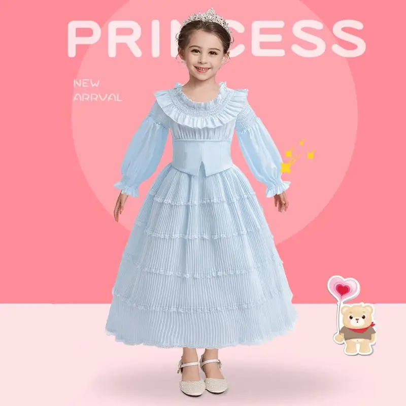 3-10T Girls Cosplay Mermaid Princess Dress Role Play Costume Carnival Clothing Lotus Leaf Pleated Kids Stage Performance Clothse