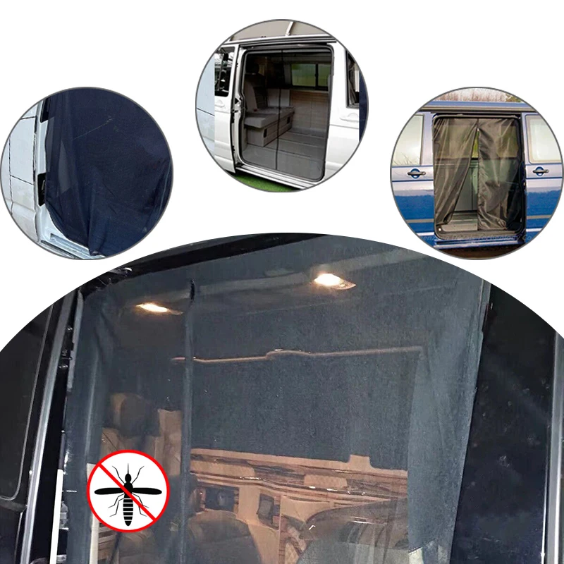 

Mosquito Proof Curtain FOR VW T5 T6 Sliding Side Car Doors Black Insect Proof Ventilated Curtain Magnetic Zipper Door Curtain