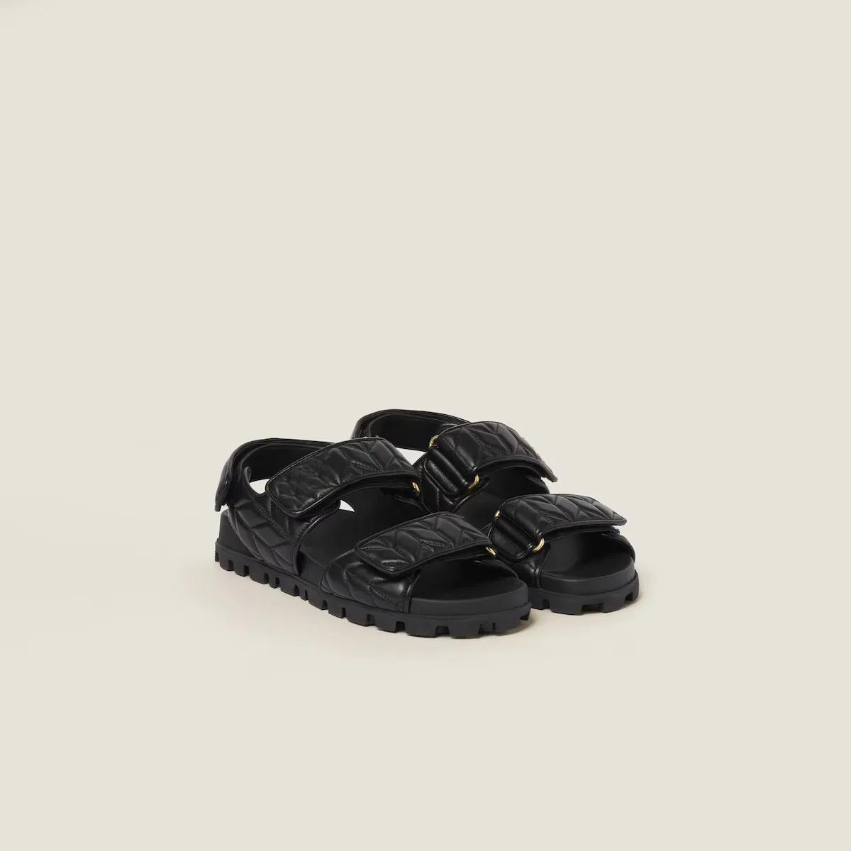 Women's Sporty Matelasse Nappa Leather Sandals Black White